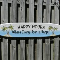 Happy Hour Sign. Surfboard Decor For Beach House, Pool Deck Outside. Wall Art. Christmas Gift Idea - thumbnail 3