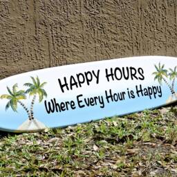 Happy Hour Sign. Surfboard Decor For Beach House, Pool Deck Outside. Wall Art. Christmas Gift Idea - thumbnail 2