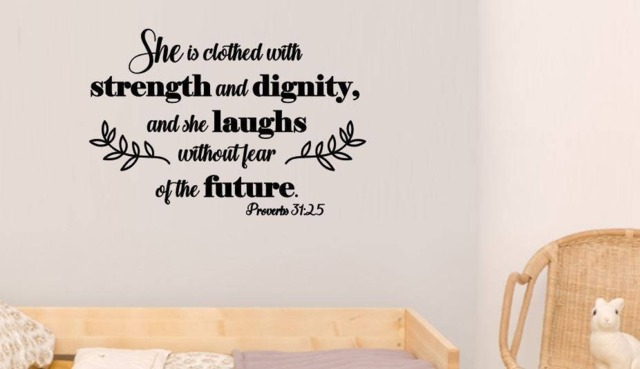 Proverbs 31 25 Decal, She Is Clothed With Strength Wall Quote, Nursery Living Room Decor, Bible Quotes - image 1
