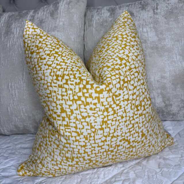 Mustard Yellow White Cushion Cover, Scandi Retro Style Pillow Cover - Double Sided Decorative Sofa Bed Yin - image 1