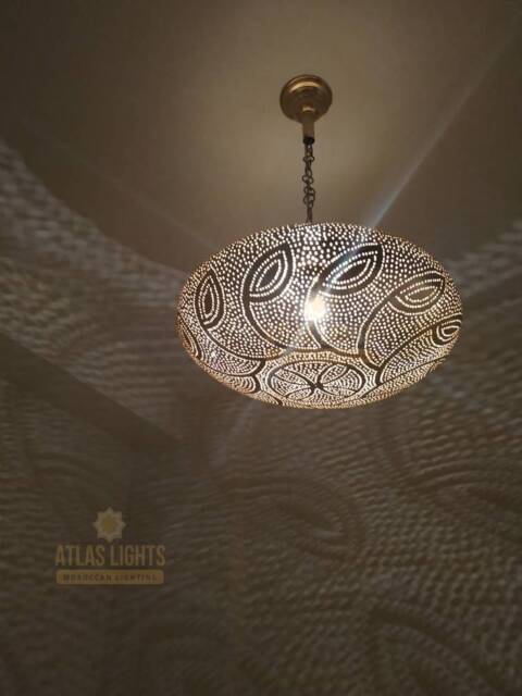 Handmade Engraved Brass Moroccan Pendant Light - Antique Finish - image 1
