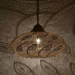 Handmade Engraved Brass Moroccan Pendant Light - Antique Finish - thumbnail 4