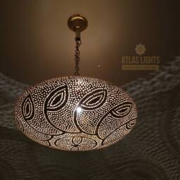 Handmade Engraved Brass Moroccan Pendant Light - Antique Finish - thumbnail 2