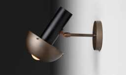 1950S Mid-Century Modern Brass & Black Wall Sconce - Italian Patina Finish, Retro Adjustable Cone Shade Light Fixture - thumbnail 1