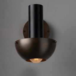1950S Mid-Century Modern Brass & Black Wall Sconce - Italian Patina Finish, Retro Adjustable Cone Shade Light Fixture - thumbnail 2