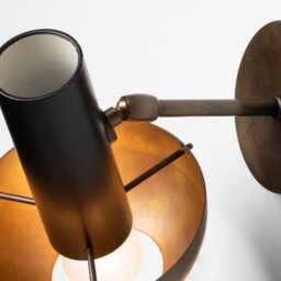 1950S Mid-Century Modern Brass & Black Wall Sconce - Italian Patina Finish, Retro Adjustable Cone Shade Light Fixture - thumbnail 3