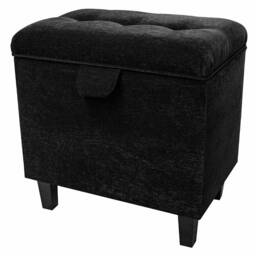 Handmade Black Velvet Storage Ottoman Stool Tall Buttoned Footrest - thumbnail 1