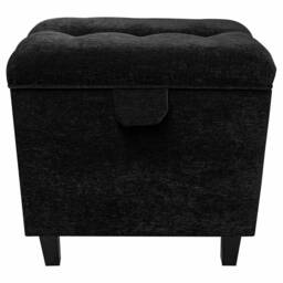 Handmade Black Velvet Storage Ottoman Stool Tall Buttoned Footrest - thumbnail 3