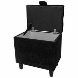 Handmade Black Velvet Storage Ottoman Stool Tall Buttoned Footrest - thumbnail 2