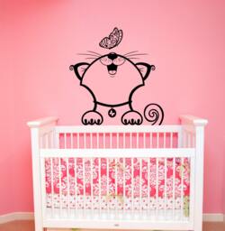 Funny Cat Wall Decal Vinyl Sticker With Butterfly Murals Childrens Kids Room Interior Nursery Decor - 2Nry3 - thumbnail 1