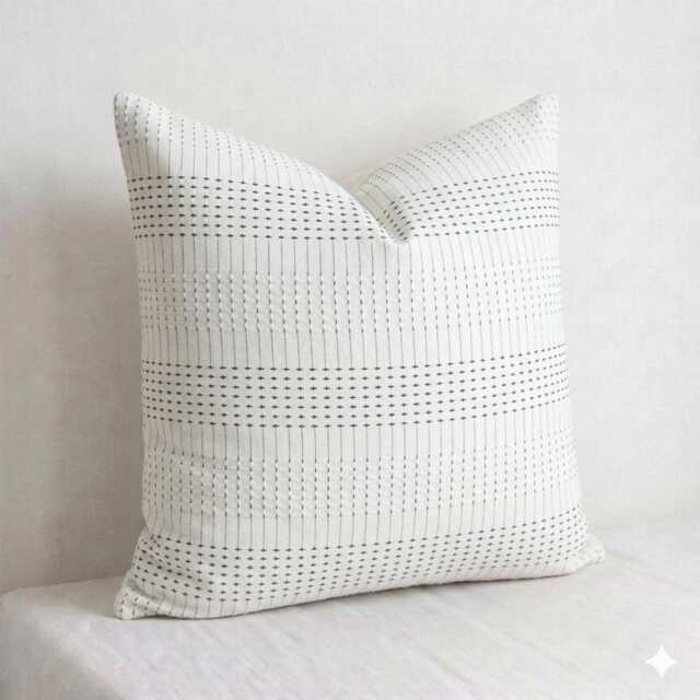 Off White Woven Pillow Cover, Lanna Cotton, 20x20 Farmhouse Cushion - image 1