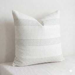 Off White Woven Pillow Cover, Lanna Cotton, 20x20 Farmhouse Cushion - thumbnail 1