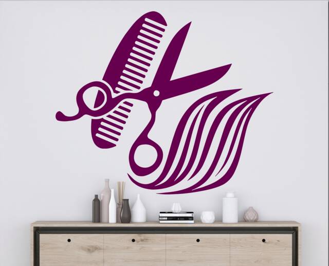 Hair Salon Wall Decal Scissors, Comb, & Stylist Decor T121 - image 1