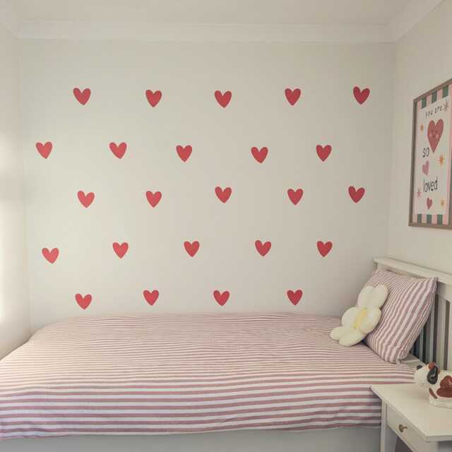 Red Heart Wall Stickers - Reusable Fabric Nursery Decals Kids Bedroom Decor Peel & Stick Hearts - image 1