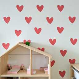 Red Heart Wall Stickers - Reusable Fabric Nursery Decals Kids Bedroom Decor Peel & Stick Hearts - thumbnail 3