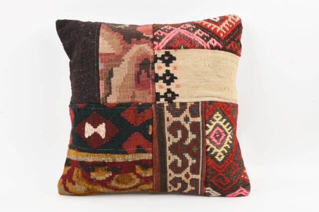Handmade Turkish Kilim Pillow Embroidered Wool Cushion Cover - 18''x18'' - image 1
