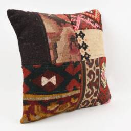 Handmade Turkish Kilim Pillow Embroidered Wool Cushion Cover - 18''x18'' - thumbnail 3