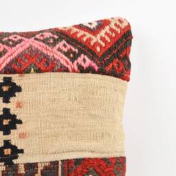 Handmade Turkish Kilim Pillow Embroidered Wool Cushion Cover - 18''x18'' - thumbnail 2