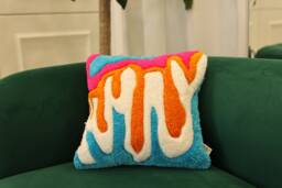 Handmade Tufted Throw Pillow Cover Abstract Melting Design, Groovy Decor
