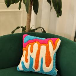Handmade Tufted Throw Pillow Cover Abstract Melting Design, Groovy Decor - thumbnail 2