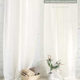 Natural Linen Curtain Panel - Wide Back Tab Farmhouse Drapery For Large Windows, Custom Sizes, Washable European Linen, Boho Kitchen Decor - thumbnail 2