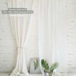 Natural Linen Curtain Panel - Wide Back Tab Farmhouse Drapery For Large Windows, Custom Sizes, Washable European Linen, Boho Kitchen Decor - thumbnail 3