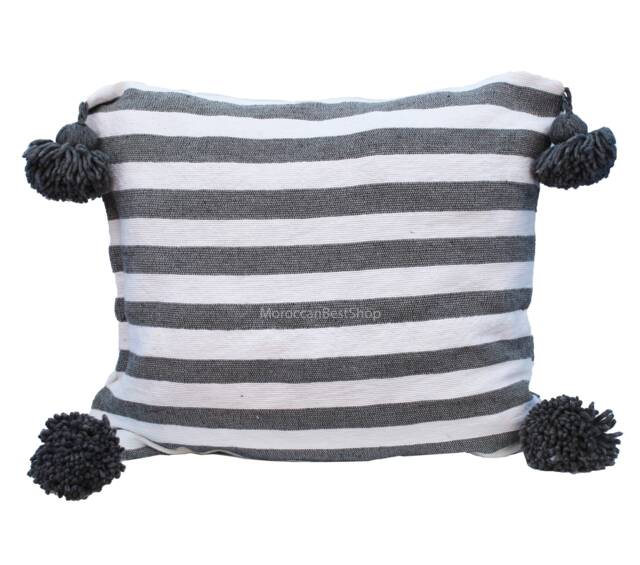 Handmade Moroccan Pom Cotton Cushion Cover Berber Throw Pillow - image 1