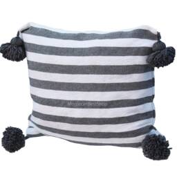 Handmade Moroccan Pom Cotton Cushion Cover Berber Throw Pillow - thumbnail 2
