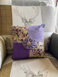 Harris Tweed Cushion, With Liberty Fabric Panels. Purple & Green - thumbnail 1