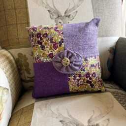 Harris Tweed Cushion, With Liberty Fabric Panels. Purple & Green - thumbnail 4