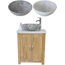 Bathroom Vanity Unit - Solid Oak With White Quartz Top & Stone Basin 310Wqsbc - thumbnail 2