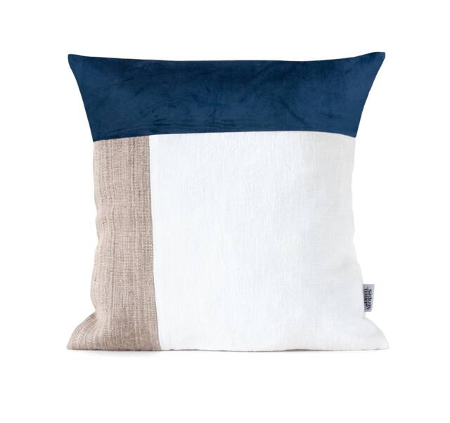 Navy Velvet Cushion Cover For Mid Century Modern Style, Decorative Pillow Cover, Luxury Throw Cases, Blue & White Pillowcase - image 1