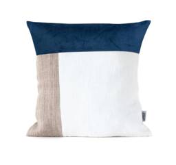 Navy Velvet Cushion Cover For Mid Century Modern Style, Decorative Pillow Cover, Luxury Throw Cases, Blue & White Pillowcase - thumbnail 1