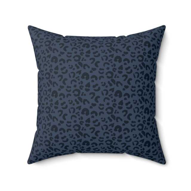 Square Throw Pillow, Leopard Print, Tonal Navy Blue, Safari Jungle Decor, Animal Modern Bold, Boho Accent Cushion, Cheetah Print - image 1