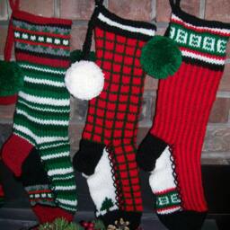 Hand Knit Christmas Stocking Green Black White Red Stripes By Santa's Works - thumbnail 3