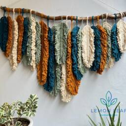 Rustic Macrame Feather Wall Hanging Boho Home Decor - 40x27.5 Inches - thumbnail 2