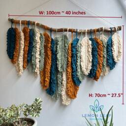 Rustic Macrame Feather Wall Hanging Boho Home Decor - 40x27.5 Inches - thumbnail 3