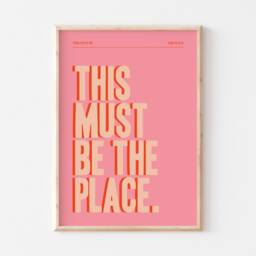 This Must Be The Place Print, Typographic Poster, Bright Typography Wall Art, Hallway Prints, Bold Pink Living Room Colourful - thumbnail 2