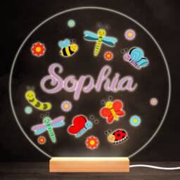 Cute Happy Insects Bugs Colourful Round Personalised Gift Led Lamp Night Light - Bedroom