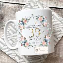 Personalised Coral Wedding Anniversary Cushion, Anniversary, Gift 35 35Th Anniversary Cushion - thumbnail 3