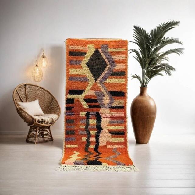 Orange Moroccan Runner Rug 2x12 Authentic Berber Wool - image 1