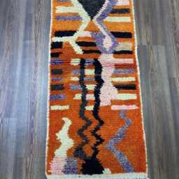 Orange Moroccan Runner Rug 2x12 Authentic Berber Wool - thumbnail 2