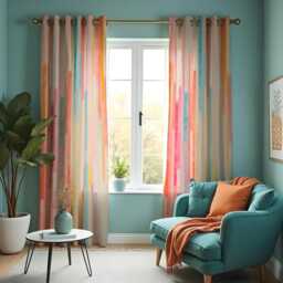 Modern Striped Curtains, Colorful Vertical Lines Print Drapes, Abstract Rainbow Design Custom Made Eyelet Or Rod Pocket Panels - thumbnail 3