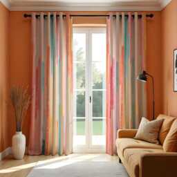 Modern Striped Curtains, Colorful Vertical Lines Print Drapes, Abstract Rainbow Design Custom Made Eyelet Or Rod Pocket Panels - thumbnail 2