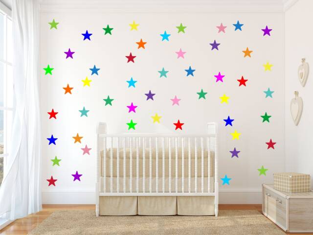 Rainbow Stars Multicolor Colours Colorful Bright Wall Art Sticker Kit Decal Graphic Nursery Decor - image 1