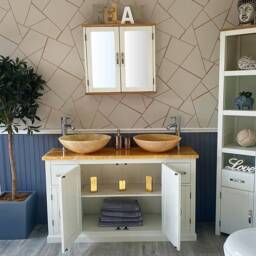 White Painted Bathroom Vanity Cabinet Double Twin Sink Bowl Basin & Golden Onyx Unit 402Pgo25Gox2 - thumbnail 3