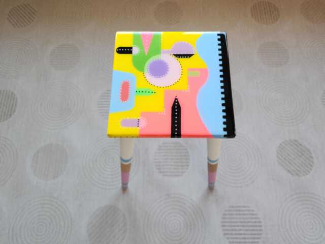 Yellow Resin Coffee Table Funky Modern Art, Painted Legs - image 1