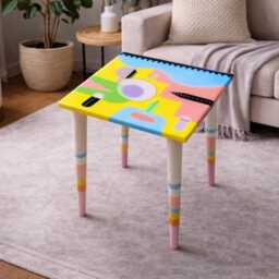 Yellow Resin Coffee Table Funky Modern Art, Painted Legs - thumbnail 4
