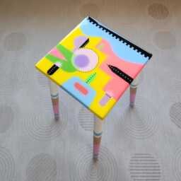 Yellow Resin Coffee Table Funky Modern Art, Painted Legs - thumbnail 3