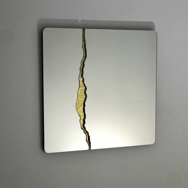 Fracture??? Handcrafted Square Mirror With Polished Bronze Fracture Detail - image 1